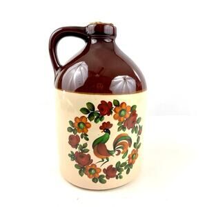VTG Stoneware Jug Handle - Rooster Design Rustic Farmhouse Decor